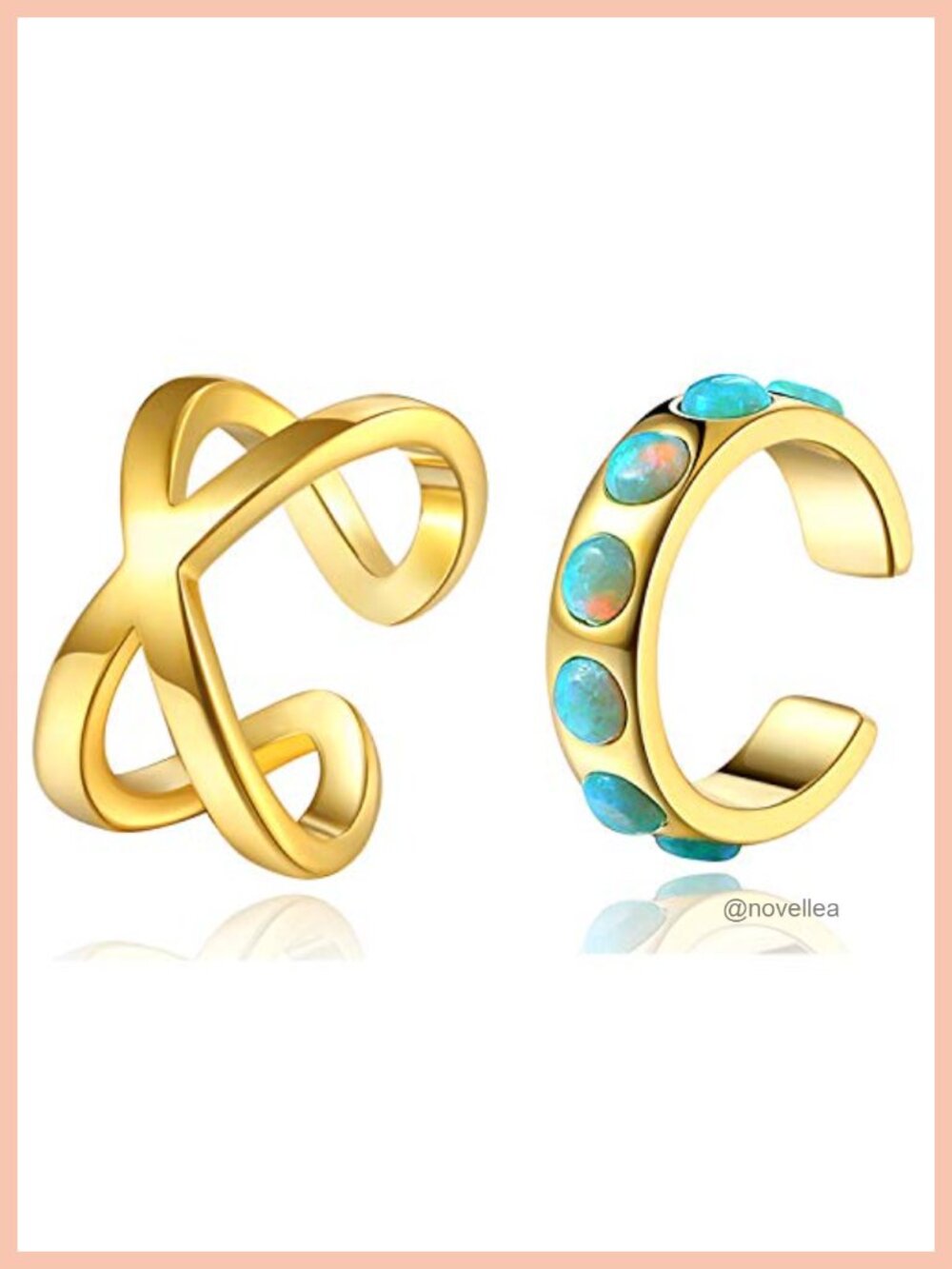 18K Gold Plated Non Pierced Ear Cuff Set No Piercing Opal Criss Cross Adjustable